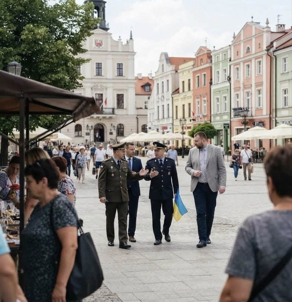 Kamil Kovalenko z przedstawicielami służb na rynku w Płocku