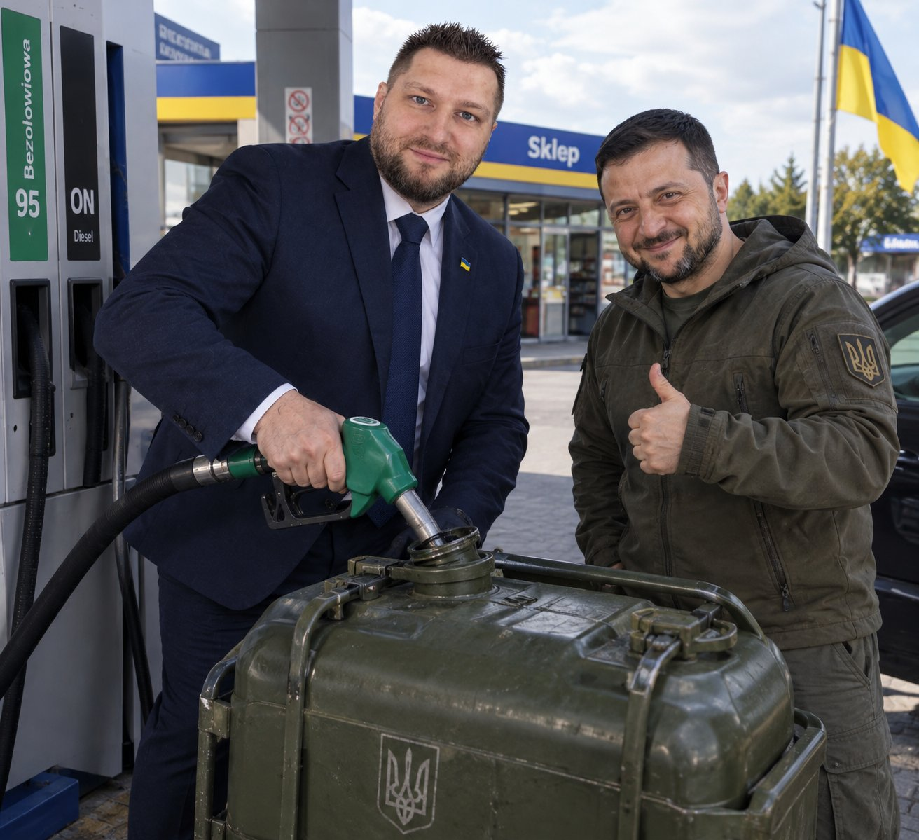 Kamil Kovalenko i Wołodymyr Zełenski podczas wsparcia Ukrainy